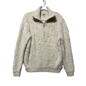 Gimmicks BKE Pullover Womens Medium Beige 1/4 Zip Sweater Faux Fur Collar Cottag